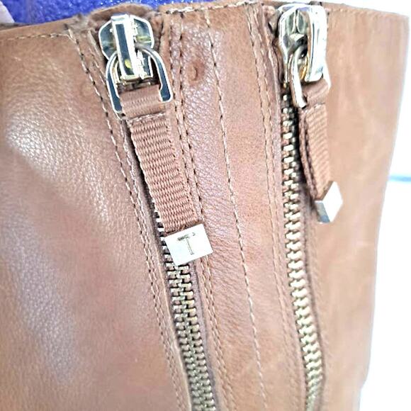 Vintage Tahari Knee Boot 9M Andy Leather Double Zipper Tall Caramel Brown - Picture 3 of 14